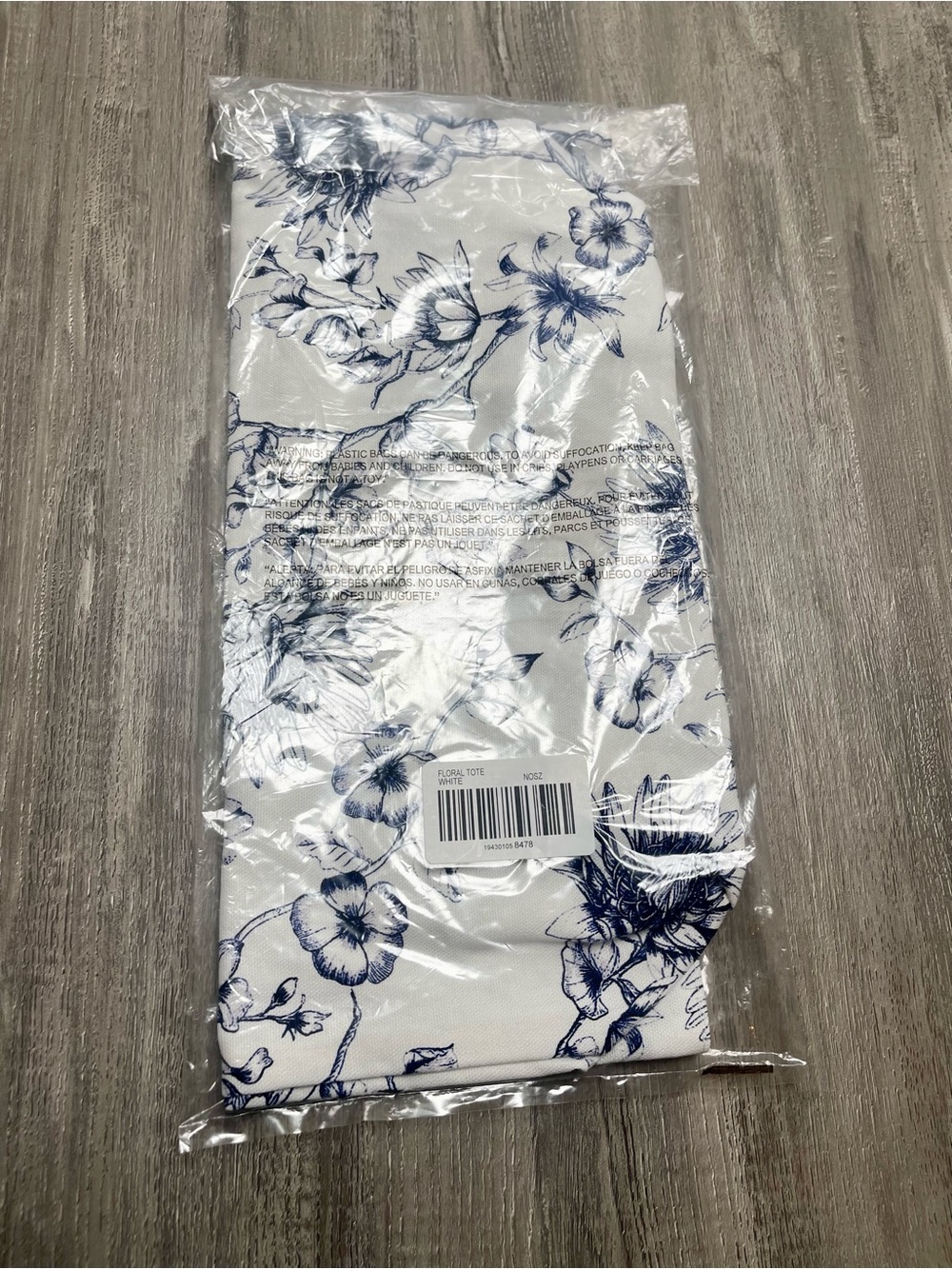 Chico's White Tote with Navy Floral Sketch